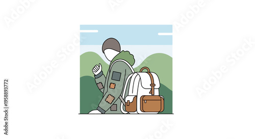 Adventurous Wanderer With Patchwork Jacket And Backpack