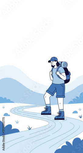 Adventurous Traveler Embarking On A Serene Mountain Trail Journey