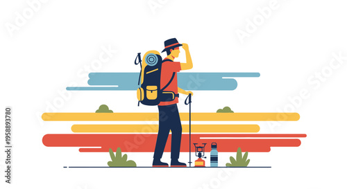 Adventurous Traveler Embarks on a Scenic Journey Amidst Vibrant Natural Scenery