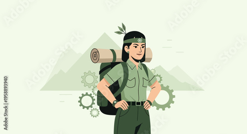 Adventurous Woman With Backpack Ready For Exploration And Adventure