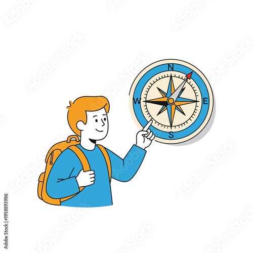 Adventurous Young Traveler Navigates With A Classic Compass Guide