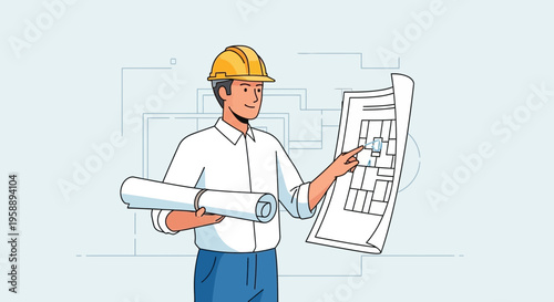 Architect Examining Blueprints With Construction Plans