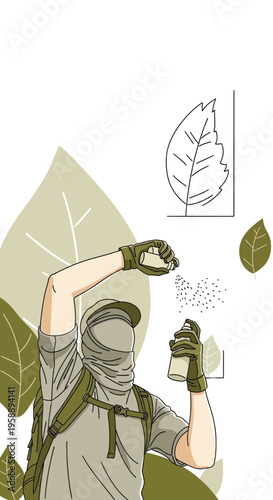 Agricultural Worker Spraying Plants For Protection
