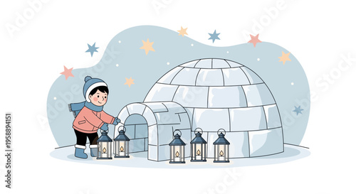 Arctic Adventure Child Igloo Cozy Winter Night Lanterns Glow