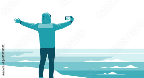 Arctic Explorer Capturing Stunning Icy Horizon Selfie