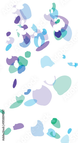 Softly overlapping abstract organic shapes and blobs in various shades of blue and purple with transparent overlays creating a layered visual texture