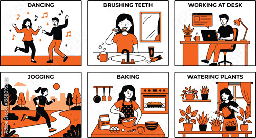 Daily Routine Activities Set People Engaged in Healthy Habits and Hobbies