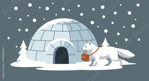 Arctic Fox Delivers Mail To Igloo In Snowy Wonderland Scene