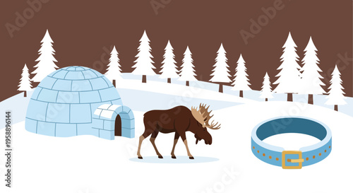 Arctic Moose Igloo Winter Forest Snow Belt Graphic Scene