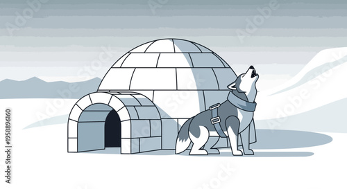 Arctic Husky Howling Beside Igloo In Winter Wonderland