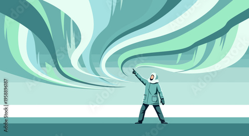 Arctic Wonder A Person Gazes At The Mesmerizing Northern Lights Display