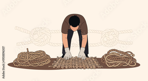 Artisan Crafting With Ropes And Knots A Detailed Skillful Process