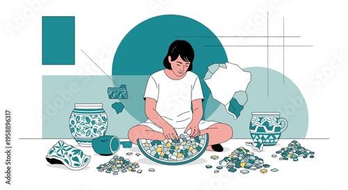 Artisan Creates Mosaic From Broken Pottery Fragments