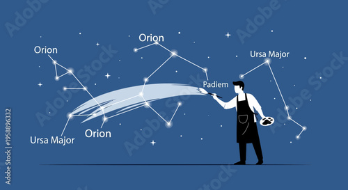 Artist Creating Constellations Painting Stars Across The Night Sky