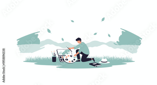 Artist Creating Digital Art Outdoors Inspiring Nature