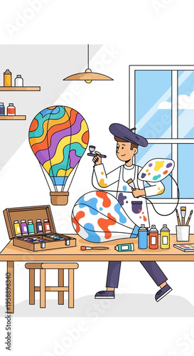 Artist Decorating Hot Air Balloon With Vibrant Colors