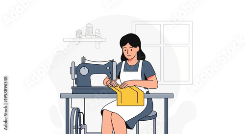 Artisan Woman Crafting Garments With Antique Sewing Machine Skillfully