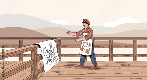 Artist Demonstrates Artistic Process Outdoors With Sketch