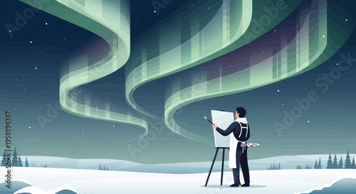 Artist Captures Aurora Borealis Magic While Painting Under Starlit Arctic Sky