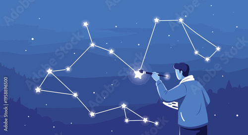 Artist Painting The Stars And Constellations In A Night Sky Landscape