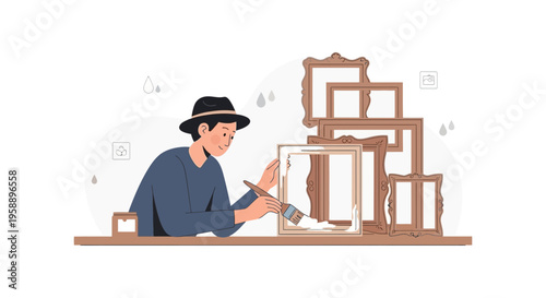 Artist Restoring Vintage Picture Frames For Display And Sale