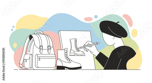 Artist Sketches Fashionable Boots Alongside Backpack Design Inspiration