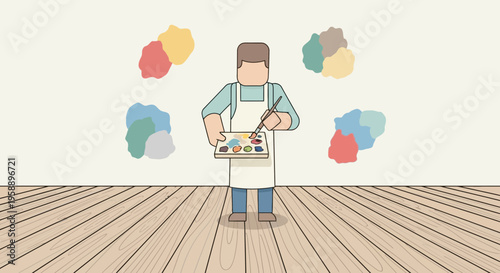 Artistic Creation Studio with Painter and Color Swatches