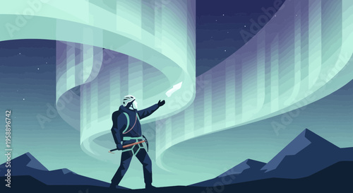 Astronaut Exploring Breathtaking Aurora Borealis Light Show In Arctic Landscape