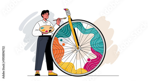 Artistic Creator Transforms Bicycle Wheel into Vibrant Canvas