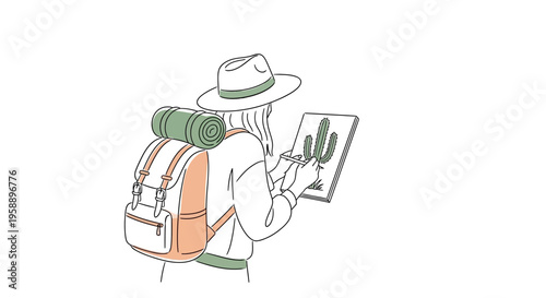 Artistic Explorer Sketches Desert Cactus Scene