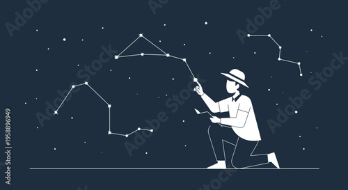 Astronomer Observing Star Constellations Under A Night Sky