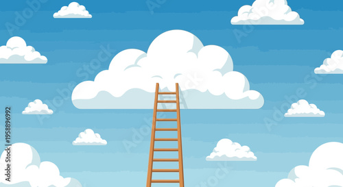 Ascending Ladder to Bright Clouds Above Blue Sky