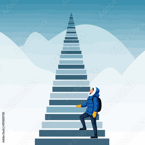 Ascending Summit Stairs Towards Sky Peak