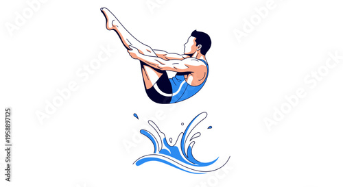 Athlete Performing Mid-Air Dive Into Water Splash Exciting Sport Action