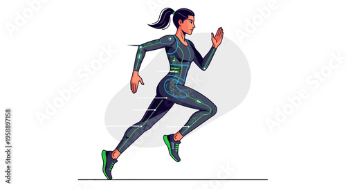 Athletic Woman In Futuristic Athletic Wear With Integrated Technology