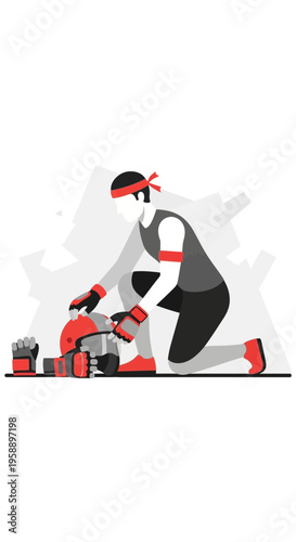 Athlete Preparing Gear For Intense Training Session Focused Athlete Concentrating On Equipment