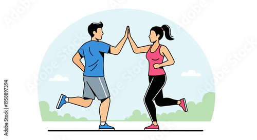 Athletic Couple Celebrating Their Workout Achievement With A High Five