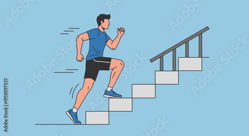 Athletic Man Ascending Stairs For Fitness Motivation And Progress Illustration