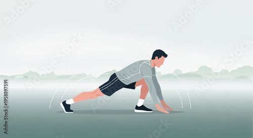 Athletic Man Performing A Dynamic Stretch Exercise Outdoors