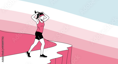 Athletic Woman Adjusting Ponytail Against Vibrant Abstract Background