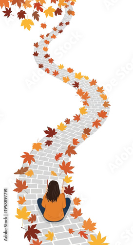 Autumn Path Awaits With Falling Leaves And A Solitary Figure