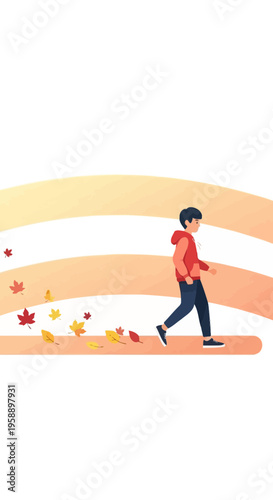 Autumn Stroll Through Colorful Falling Leaves