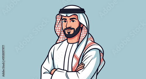 Arabian businessman in traditional Emirati attire illustration