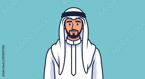 Middle Eastern man in traditional white robe and headscarf
