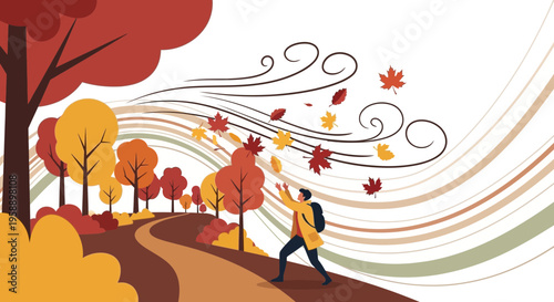 Autumnal Gale Sweeps Through Vibrant Forest Path