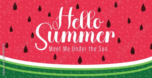 Hello Summer Vector Illustration with Watermelon Fruit Pattern and Refreshing Seasonal Text