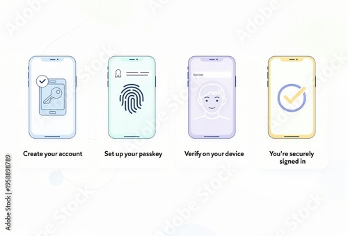 Seamless digital authentication process showcasing secure account creation, biometric verification through passkeys, and user friendly interface leading to ultimate digital security assurance