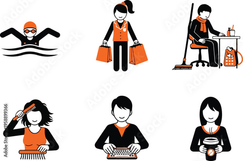 Collection of icons depicting daily activities and professions for lifestyle and business