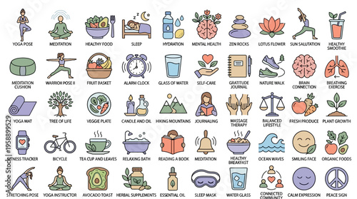Various icons for healthy lifestyle.