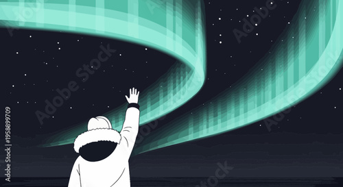 Awe Inspired Individual Reaches For The Magnificent Aurora Borealis Sky